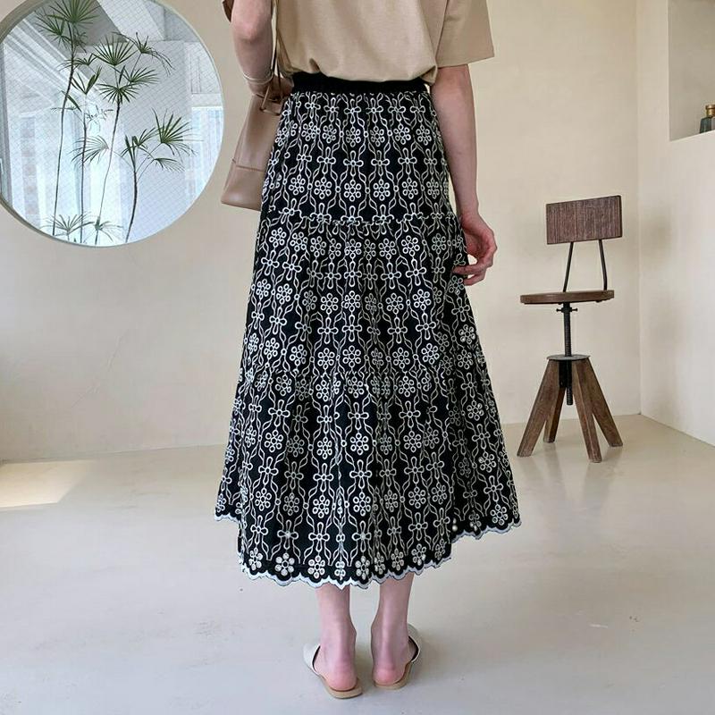 フラワーアイレットレーススカート・全2色・b59140 レディース 【sk】【ボトムス スカート ロング ロングスカート フレア