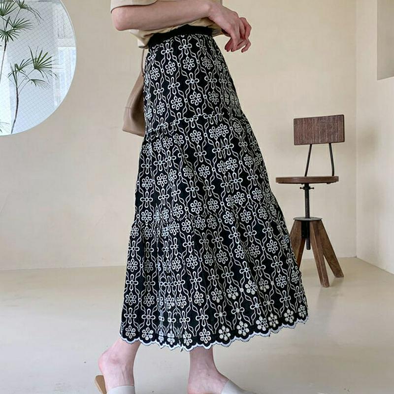 フラワーアイレットレーススカート・全2色・b59140 レディース 【sk】【ボトムス スカート ロング ロングスカート フレア