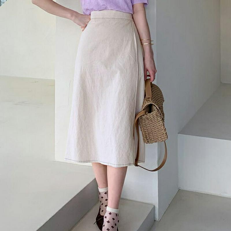 ステッチラップ調スカート・全3色・t59142 レディース 【sk】【ボトムス スカート ロング ロングスカート Aライン リネ