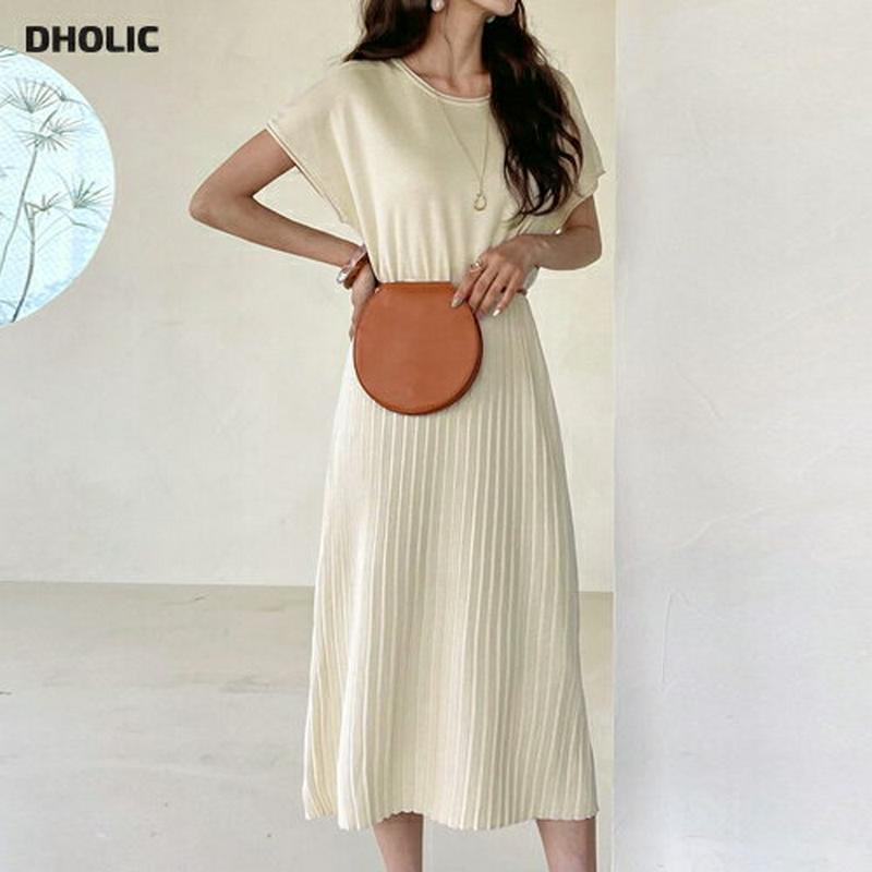 ドロストプリーツニットワンピース・全4色・b59134 レディース 【ops】【ワンピース ロング ロングワンピース ラウンドネ