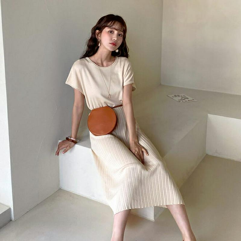 ドロストプリーツニットワンピース・全4色・b59134 レディース 【ops】【ワンピース ロング ロングワンピース ラウンドネ