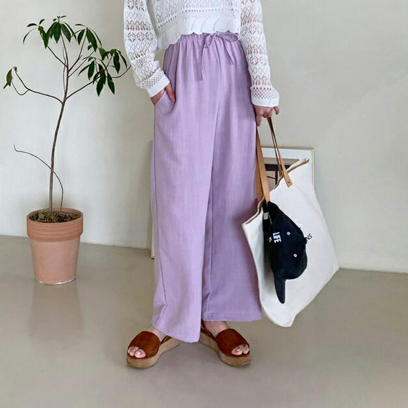ドロストリネン混パンツ・全5色・b59143 レディース 【pt】【パンツ ロングパンツ ズボン ボトムス ドロスト 単色 無地