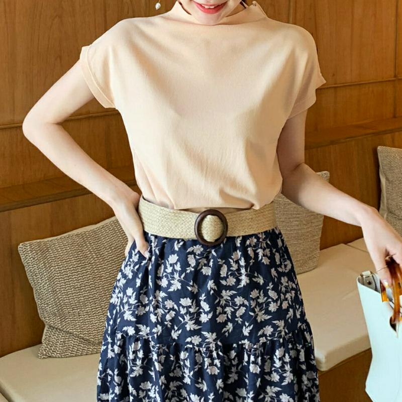 ≪人気商品再入荷≫ハーフネックニット・全4色・b62004 レディース【tops】 韓国ファッション トップス ニット ニットトップス 半袖 ショートスリーブ ハーフネック 単色 無地 シンプル ベーシック カジュアル 大人 春 夏 ハイホリHIHOLLI