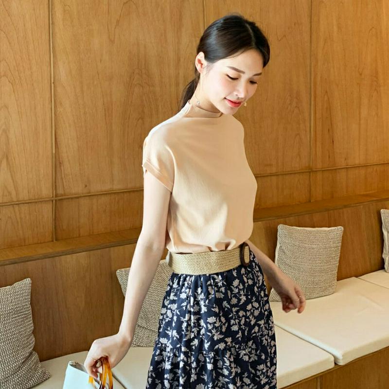≪人気商品再入荷≫ハーフネックニット・全4色・b62004 レディース【tops】 韓国ファッション トップス ニット ニットトップス 半袖 ショートスリーブ ハーフネック 単色 無地 シンプル ベーシック カジュアル 大人 春 夏 ハイホリHIHOLLI