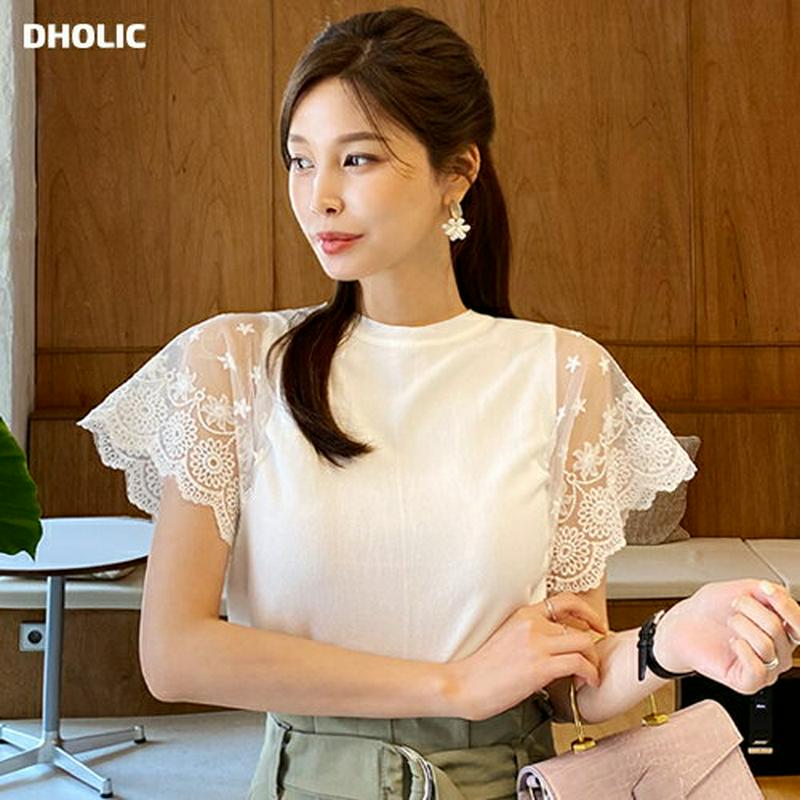 刺繍レーススリーブニット・全2色・b62034 レディース【tops】【トップス ニット ニットトップス 半袖 ショートスリーブ