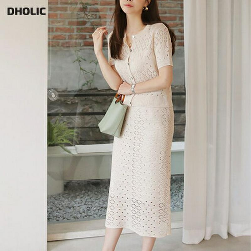 Vネックスリーブレス&シアーカーディガン&スカート3SET・全2色・b61947 レディース【ops】【セットアップ セット ス