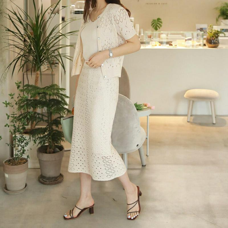 Vネックスリーブレス&シアーカーディガン&スカート3SET・全2色・b61947 レディース【ops】【セットアップ セット ス