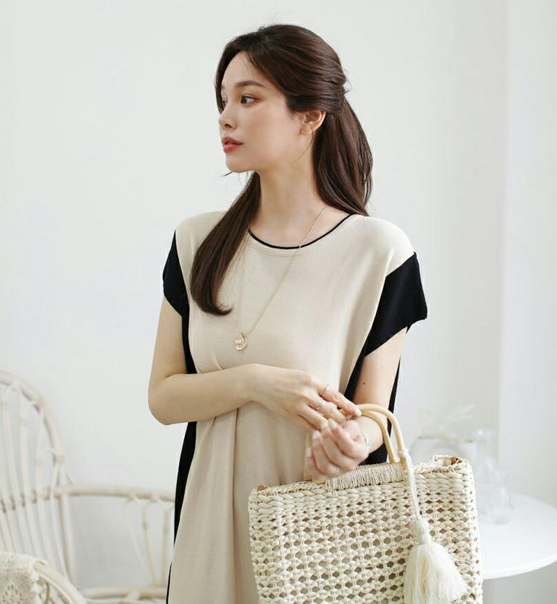 配色ニットワンピース・全2色・b61893 レディース【ops】【ワンピース ニット ニットワンピース ミディ丈　ミディワンピー