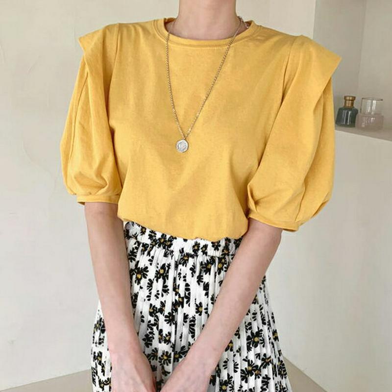 ラウンドパワーショルダーTシャツ・全4色・t59128 レディース 【tops】【トップス Tシャツ 半袖 ハーフスリーブ パワ
