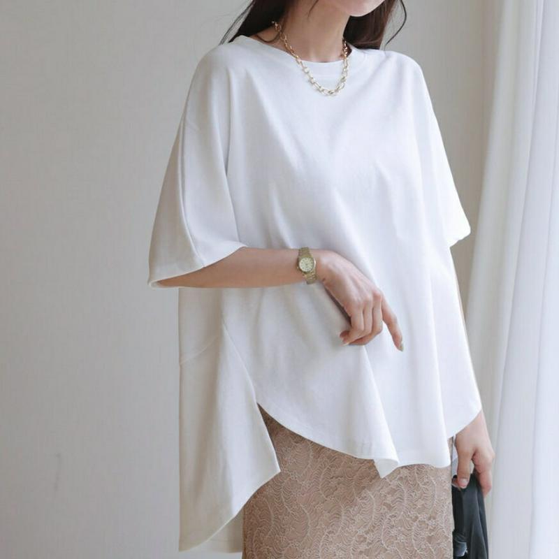 バックスリットTシャツ・全4色・b55902 レディース 【tops】【トップス Tシャツ 半袖 ハーフスリーブ 単色 無地 シ