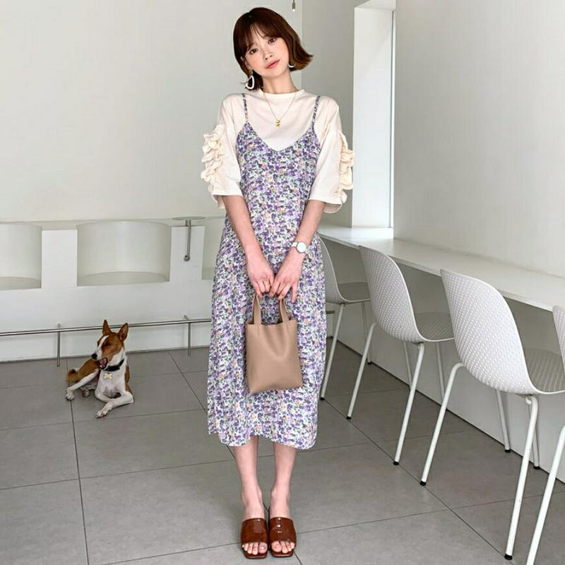 Vネック花柄キャミワンピース・全2色・b55905 レディース 【ops】【ワンピース ロング ロングワンピース スリーブレス 