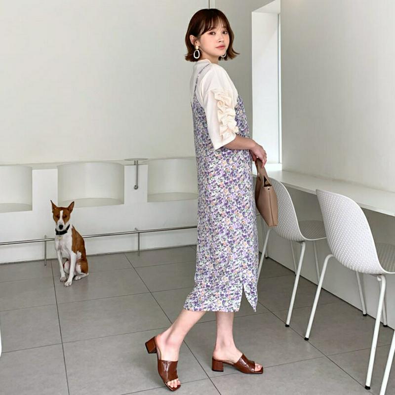 Vネック花柄キャミワンピース・全2色・b55905 レディース 【ops】【ワンピース ロング ロングワンピース スリーブレス 