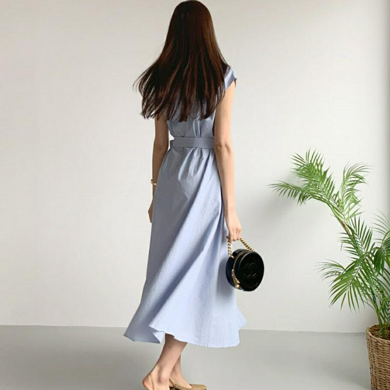 ストラップ付ストライプワンピース・全2色・b59086 レディース 【ops】【ワンピース ロング ロングワンピース スリーブレ