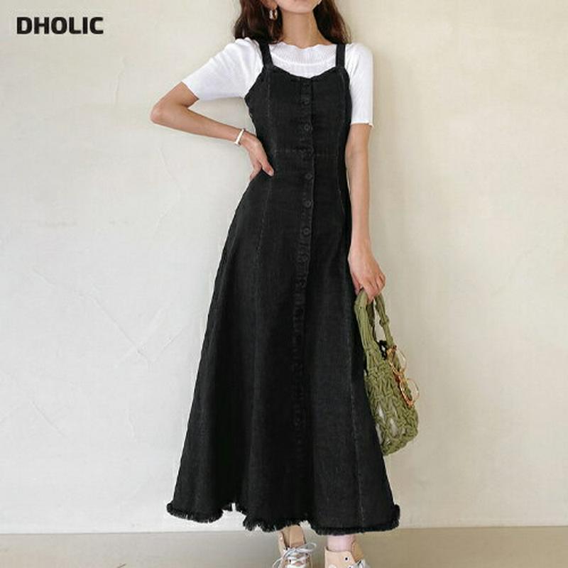 ボタンスリーブレスワンピース・全2色・t59123 レディース 【ops】 韓国ファッション ワンピース ロングワンピース スリーブレス ノースリーブ レイヤード 単色 無地 シンプル カジュアル Aライン 春 夏 秋 DN