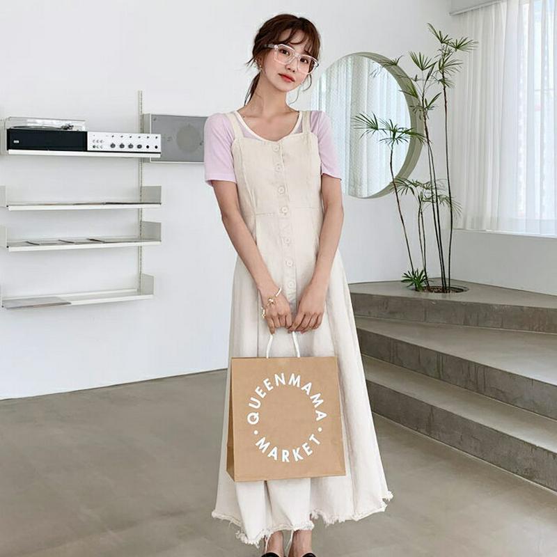 ボタンスリーブレスワンピース・全2色・t59123 レディース 【ops】 韓国ファッション ワンピース ロングワンピース スリーブレス ノースリーブ レイヤード 単色 無地 シンプル カジュアル Aライン 春 夏 秋 DN