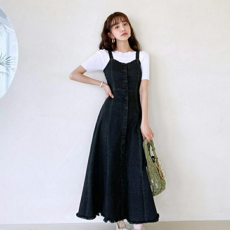 ボタンスリーブレスワンピース・全2色・t59123 レディース 【ops】 韓国ファッション ワンピース ロングワンピース スリーブレス ノースリーブ レイヤード 単色 無地 シンプル カジュアル Aライン 春 夏 秋 DN