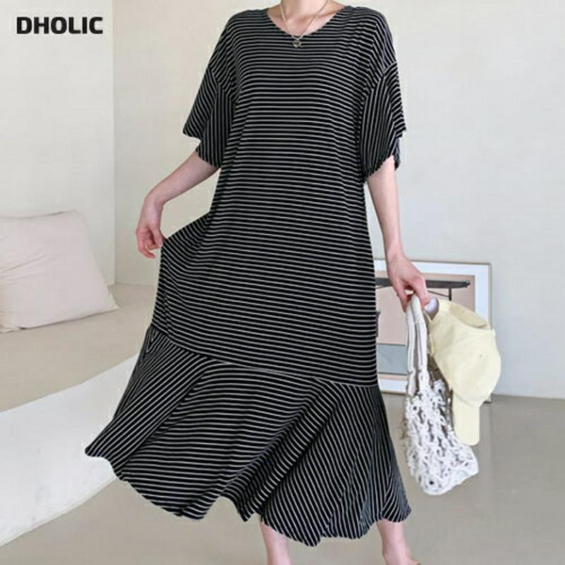 フレアボーダーワンピース・全2色・t59124 レディース 【ops】【ワンピース ロング ロングワンピース 半袖 ハーフスリー