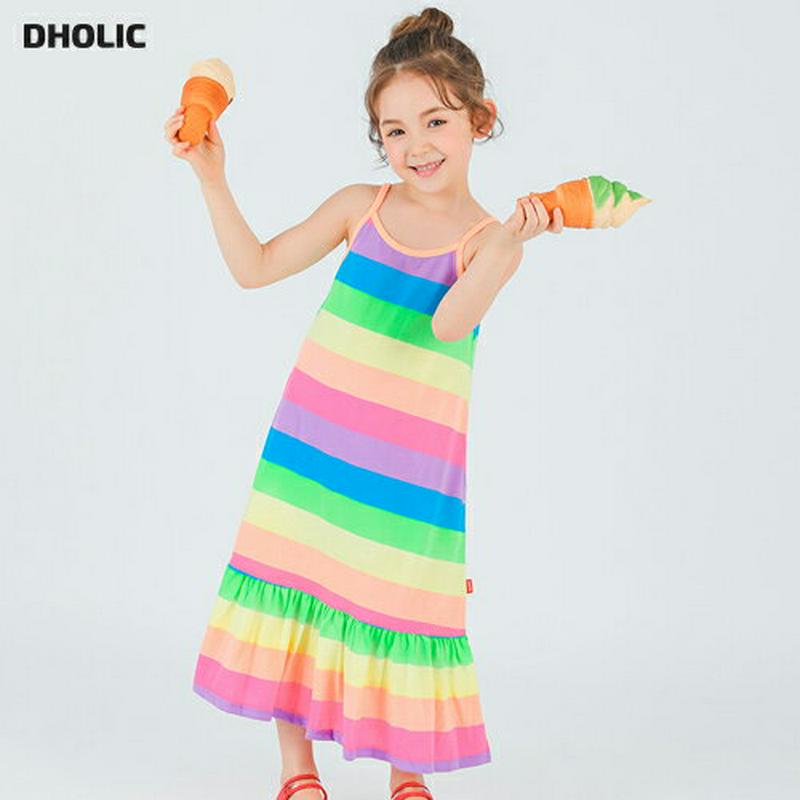 レインボースリーブレスワンピース・p001594 キッズ【3~8才】【ops】【ワンピース ロング ロングワンピース スリーブレス ノースリーブ レインボー カジュアル キャミソール ポップ 女の子 子供 こども 子供服 こども服】【KIDS】