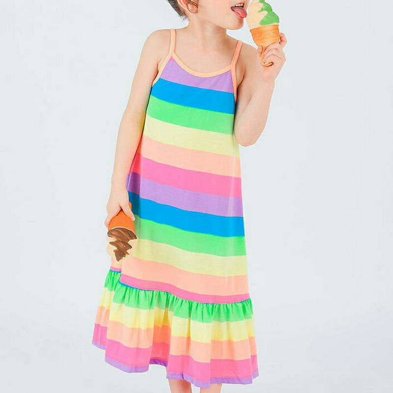 レインボースリーブレスワンピース・p001594 キッズ【3~8才】【ops】【ワンピース ロング ロングワンピース スリーブレス ノースリーブ レインボー カジュアル キャミソール ポップ 女の子 子供 こども 子供服 こども服】【KIDS】