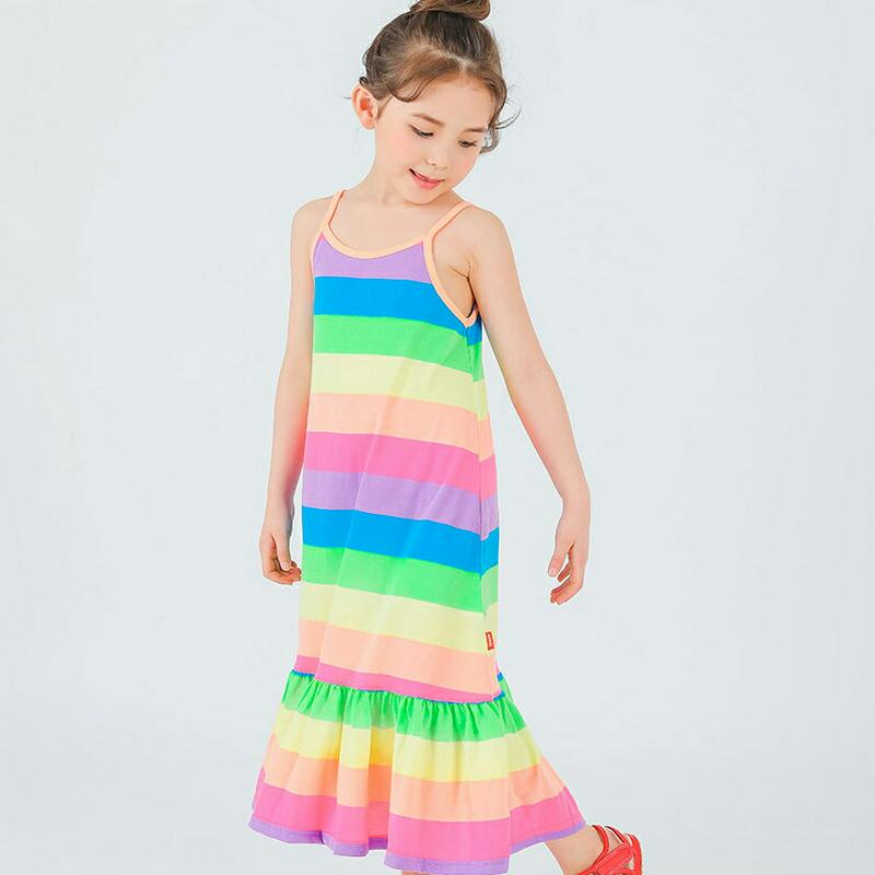 レインボースリーブレスワンピース・p001594 キッズ【3~8才】【ops】【ワンピース ロング ロングワンピース スリーブレス ノースリーブ レインボー カジュアル キャミソール ポップ 女の子 子供 こども 子供服 こども服】【KIDS】