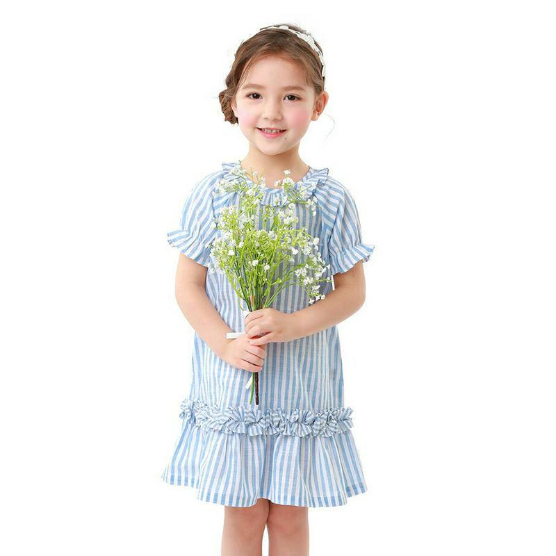 フリルストライプワンピース・p001566 キッズ【3~8才】【ops】【ワンピース ミディ丈 ミディワンピース 半袖 ハーフスリーブ フリル ストライプ 柄 可愛い かわいい ガーリー 爽やか 女の子 子供 こども 子供服 こども服】【KIDS】