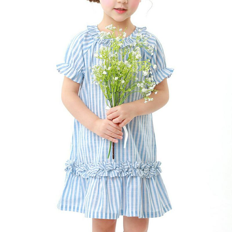 フリルストライプワンピース・p001566 キッズ【3~8才】【ops】【ワンピース ミディ丈 ミディワンピース 半袖 ハーフスリーブ フリル ストライプ 柄 可愛い かわいい ガーリー 爽やか 女の子 子供 こども 子供服 こども服】【KIDS】