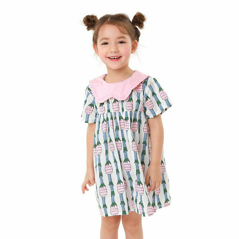 Pineフリルカラーワンピース・p001590 キッズ【3~8才】【ops】【ワンピース ミディ丈 ミディワンピース フリル フリルカラー 襟コンシャス 総柄 カジュアル ゆったり 女の子 子供 こども 子供服 こども服】【KIDS】