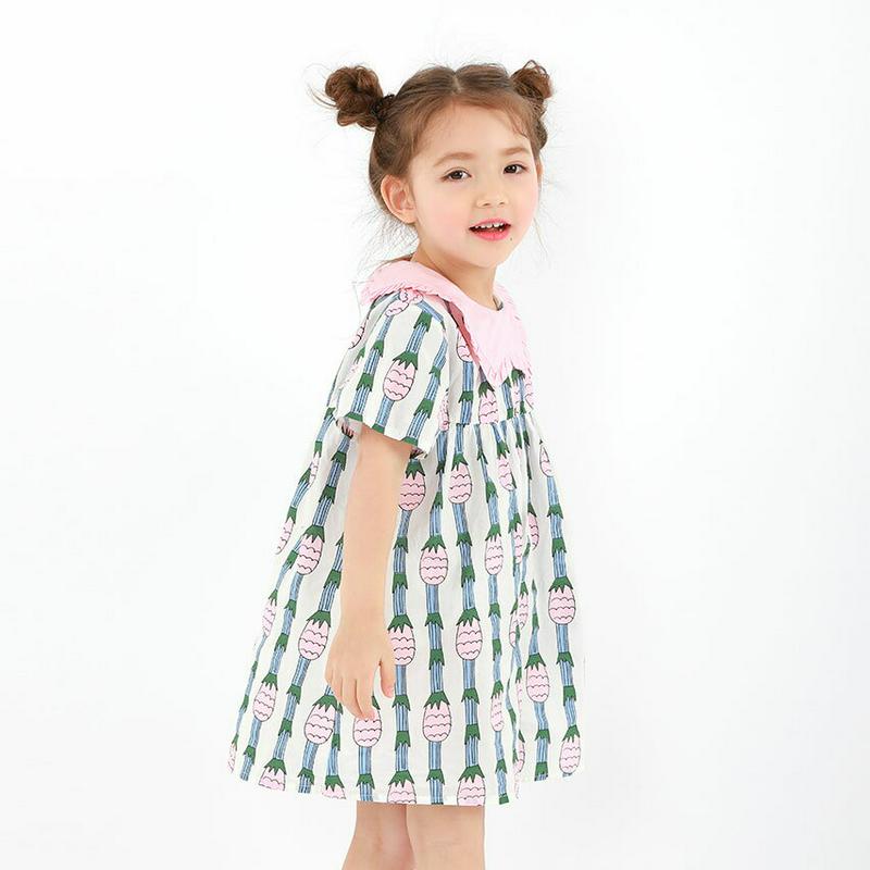 Pineフリルカラーワンピース・p001590 キッズ【3~8才】【ops】【ワンピース ミディ丈 ミディワンピース フリル フリルカラー 襟コンシャス 総柄 カジュアル ゆったり 女の子 子供 こども 子供服 こども服】【KIDS】