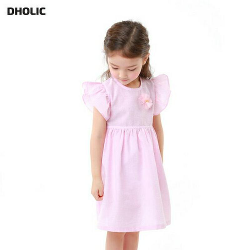 ブローチ付フリルストライプワンピース・p001568 キッズ【3~8才】【ops】【ワンピース ミディ丈 ミディワンピース キャップスリーブ フリルスリーブ ショートスリーブ 袖コンシャス ストライプ 柄 女の子 子供 こども 子供服 こども服】【KIDS】