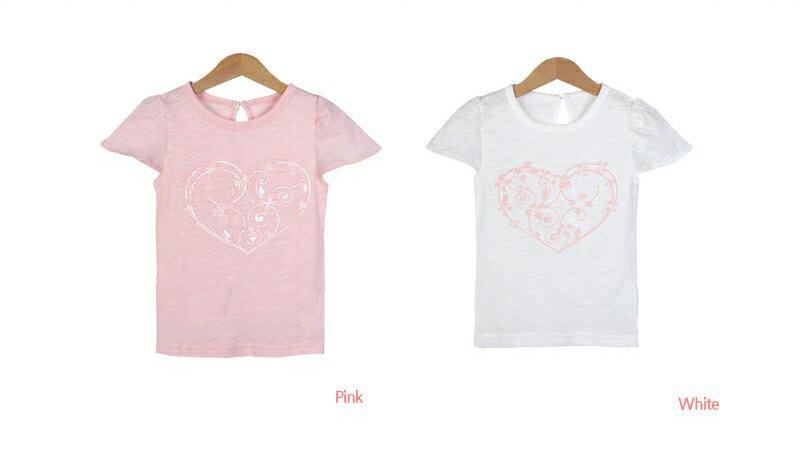 バックボタンハート半袖Tシャツ・p001571 キッズ【3~8才】【tops】【トップス Tシャツ 半袖 ハーフスリーブ ハート 可愛い かわいい 女の子 子供 こども 子供服 こども服】【KIDS】