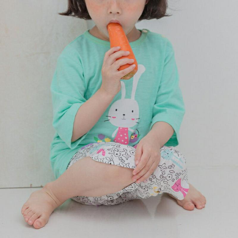 BUNNYプリントパジャマSET・p001423 キッズ【3~8才】【uw】【パジャマ 部屋着 ルームウェア トップス Tシャツ 七分丈 七分袖 7分丈 7分袖 半ズボン ハーフパンツ パンツ ズボン うさぎ ウサギ アニマル 動物 こども 子供服 こども服】【KIDS】