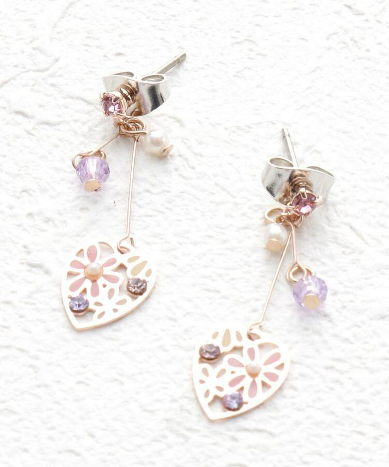 ハート×フラワーピアス 3点セット