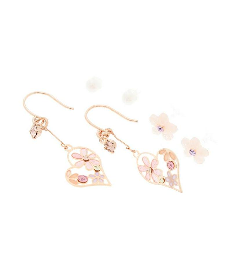 ハート&フラワーセットピアス