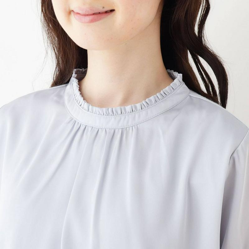 フリルネックシフォンプルオーバー