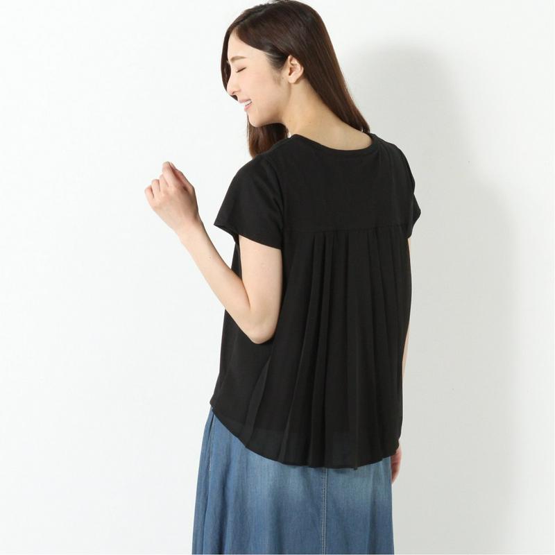 シルケット加工できれいめ見え◎後ろジョーゼットプリーツ異素材Ｔシャツ