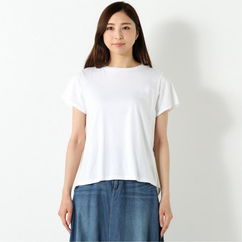シルケット加工できれいめ見え◎後ろジョーゼットプリーツ異素材Ｔシャツ