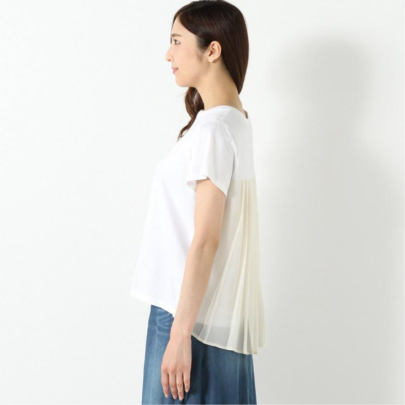 シルケット加工できれいめ見え◎後ろジョーゼットプリーツ異素材Ｔシャツ