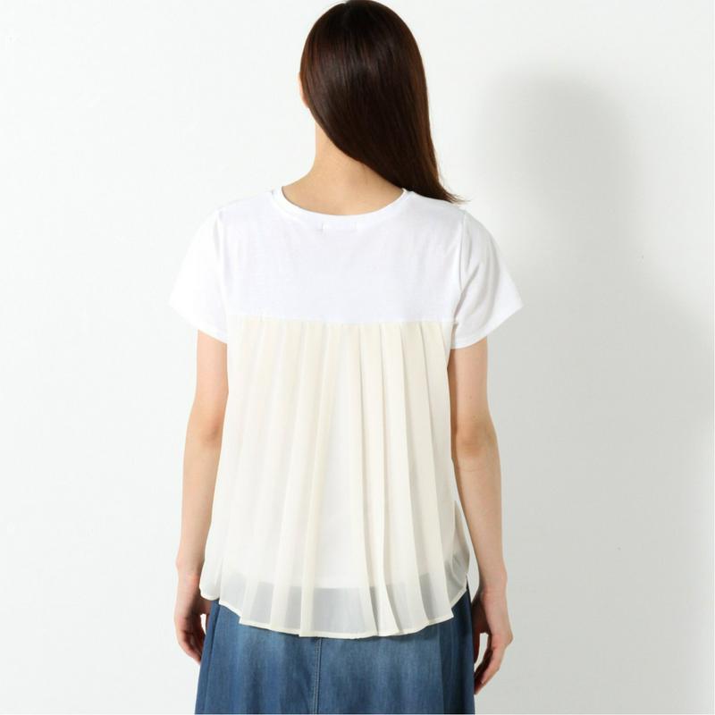 シルケット加工できれいめ見え◎後ろジョーゼットプリーツ異素材Ｔシャツ