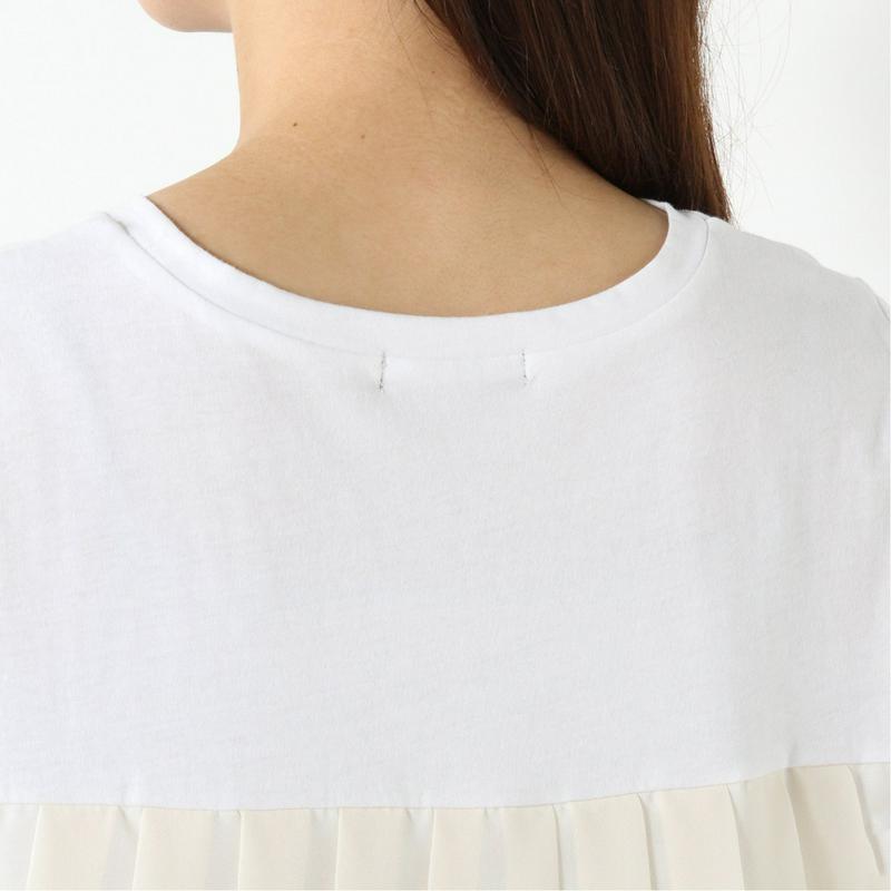 シルケット加工できれいめ見え◎後ろジョーゼットプリーツ異素材Ｔシャツ