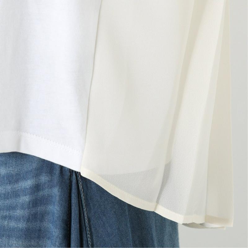 シルケット加工できれいめ見え◎後ろジョーゼットプリーツ異素材Ｔシャツ
