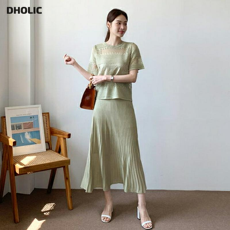 パンチングニット&スカートSET・全3色・b62129 レディース【ops】【セットアップ トップス ニット ニットトップス 半