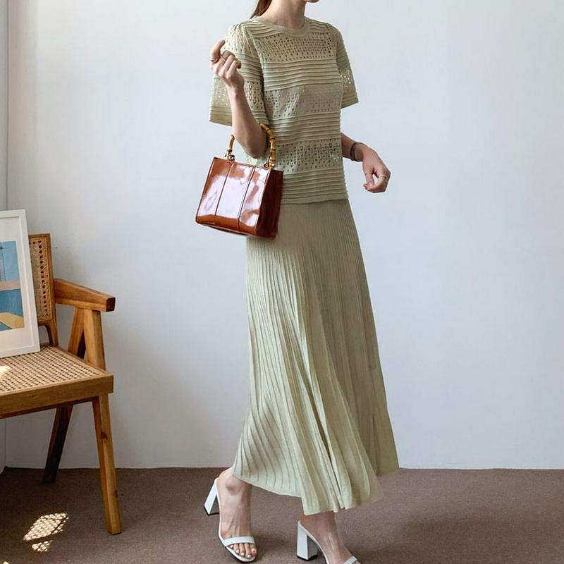 パンチングニット&スカートSET・全3色・b62129 レディース【ops】【セットアップ トップス ニット ニットトップス 半