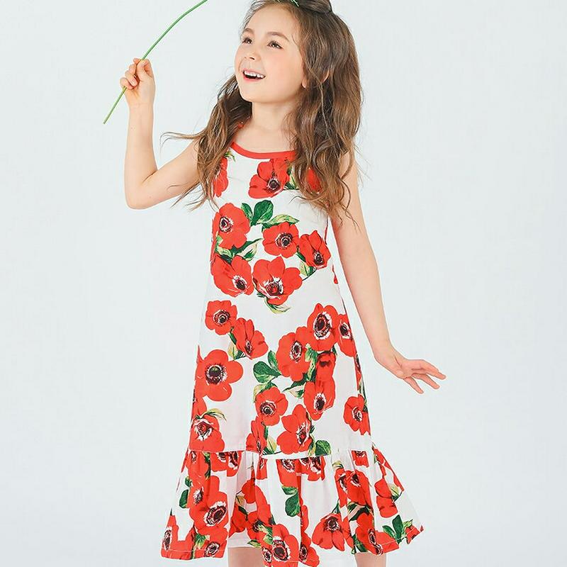 リボンストラップ花柄ワンピース・p001942 キッズ【3~8才】【ops】【ワンピース ロング ロングワンピース スリーブレス ノースリーブ 花柄 フラワー リボン りぼん フレア フレアワンピース 女の子 子供 こども 子供服 こども服】【KIDS】