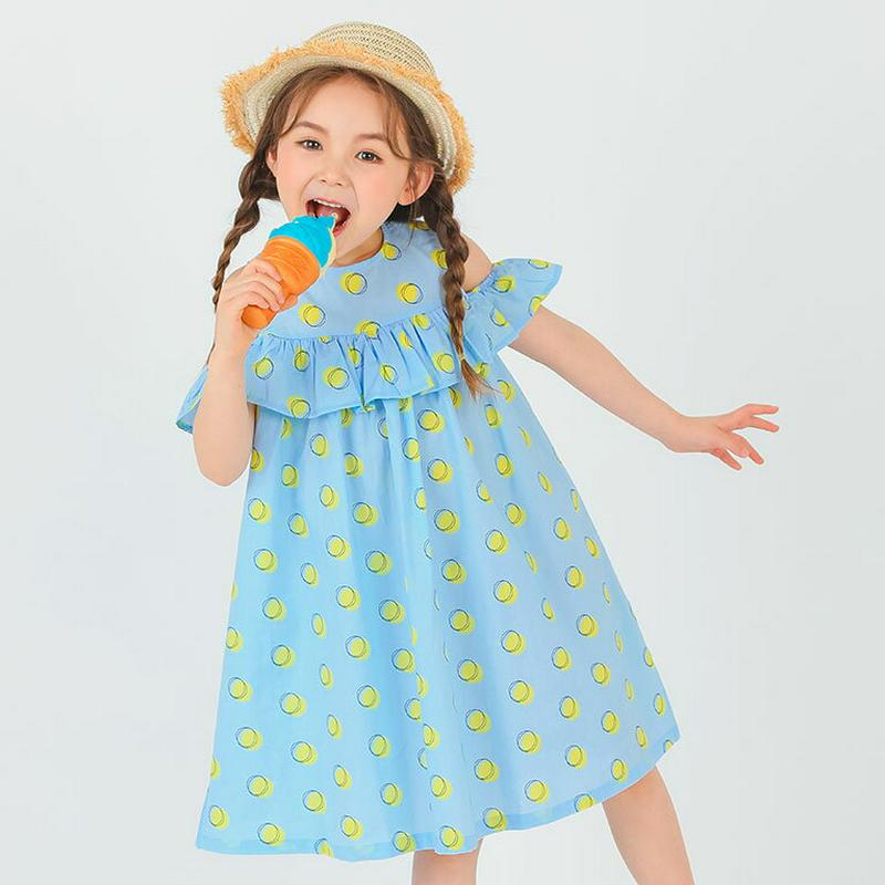 ドットオープンショルダーワンピース・p001943 キッズ【3~8才】【ops】【ワンピース ミディ丈 ミディワンピース オープンショルダー 袖コンシャス ドット 柄 ポップ フリル 女の子 子供 こども 子供服 こども服】【KIDS】