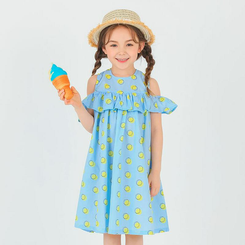 ドットオープンショルダーワンピース・p001943 キッズ【3~8才】【ops】【ワンピース ミディ丈 ミディワンピース オープンショルダー 袖コンシャス ドット 柄 ポップ フリル 女の子 子供 こども 子供服 こども服】【KIDS】