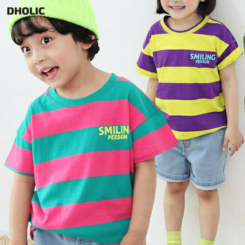 レタリングボーダーTシャツ・p001621 キッズ【3~8才】【tops】【トップス Tシャツ ボーダー ワイドボーダー レタリング ロゴ ロゴT カジュアル 半袖 ハーフスリーブ ラフ 女の子 男の子 子供 こども 子供服 こども服】【KIDS】