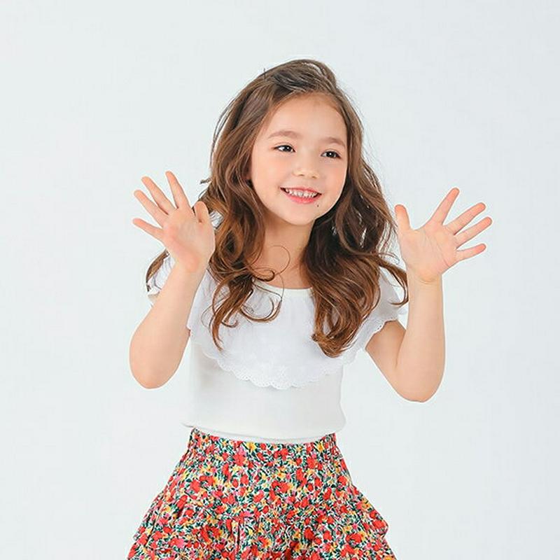 スカラップフリルTシャツ・p001847 キッズ【3~8才】【tops】【トップス Tシャツ 半袖 フリル フリルスリーブ スカラップ ガーリー 可愛い かわいい 女の子 子供 こども 子供服 こども服】【KIDS】
