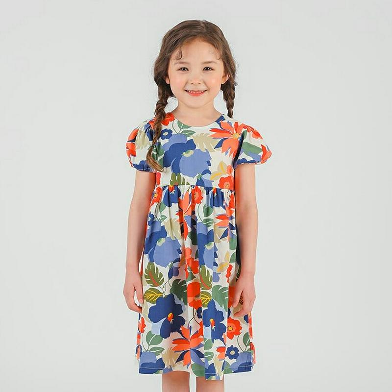 トロピカルワンピース・p001810 キッズ【3~8才】【ops】【ワンピース ミディ丈 ミディワンピース 半袖 花柄 フラワー トロピカル 女の子 子供 こども 子供服 こども服】【KIDS】