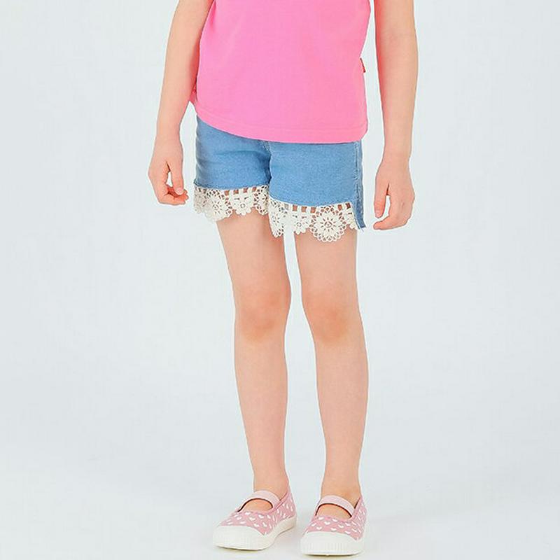 フラワーレースデニムショートパンツ・p001834 キッズ【3~8才】【pt】【デニム ショートパンツ デニムショートパンツ 短パン パンツ ズボン フラワー 花柄 レース 女の子 子供 こども 子供服 こども服】【KIDS】