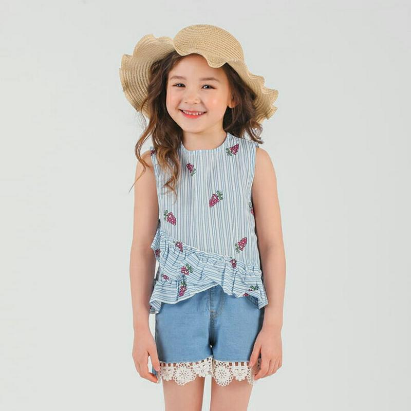グレープパターンスリーブレス・p001846 キッズ【3~8才】【tops】【トップス スリーブレス ノースリーブ ストライプ 柄 グレープ ブドウ ぶどう 果物 くだもの フリル 女の子 子供 こども 子供服 こども服】【KIDS】